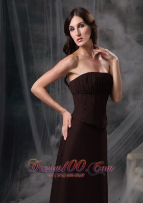 Dark Brown Strapless Bridesmaid Dress Chiffon