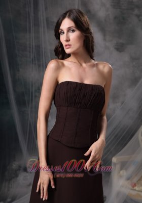 Dark Brown Strapless Bridesmaid Dress Chiffon