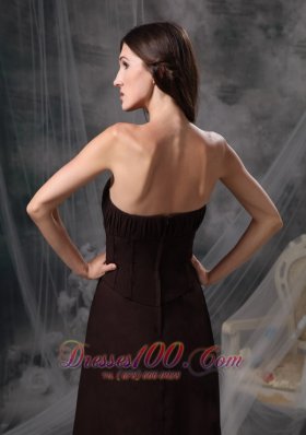 Dark Brown Strapless Bridesmaid Dress Chiffon