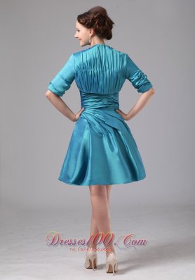 Short Mother Of Bride Dress Turquoise Ruched