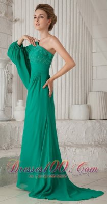 Sea Green One Shoulder Long Sleeves Mother In Law Dress