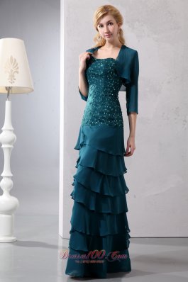 Layered Teal Chiffon Prom Dress With Jacket