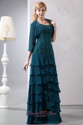 Layered Teal Chiffon Prom Dress With Jacket