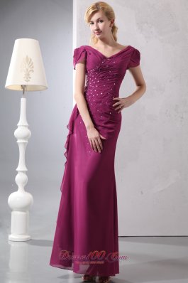 Prom Dress With Cap Sleeves Burgundy Layered Chiffon