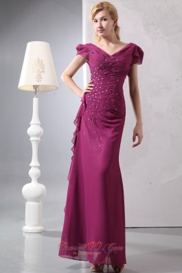 Prom Dress With Cap Sleeves Burgundy Layered Chiffon