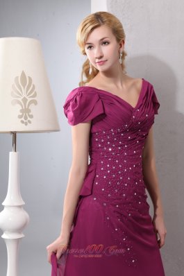 Prom Dress With Cap Sleeves Burgundy Layered Chiffon