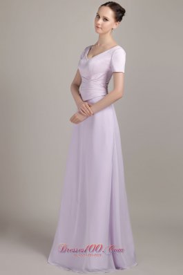 Chiffon V-neck Ruch Short Sleeves Mother Of The Bride Dress