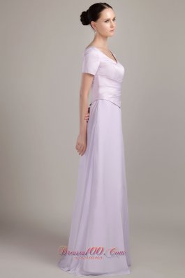 Chiffon V-neck Ruch Short Sleeves Mother Of The Bride Dress