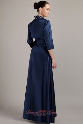 Navy Blue Halter Waistband Mother of the Bride Dress