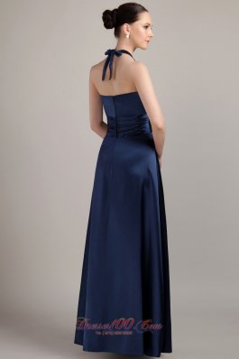 Navy Blue Halter Waistband Mother of the Bride Dress