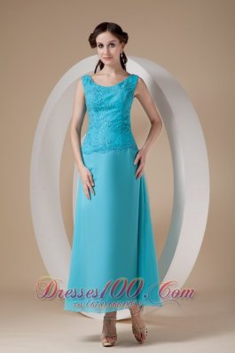 Beading Chiffon Straps Ankle-length Teal Prom Dress