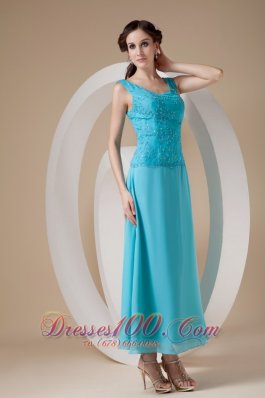 Beading Chiffon Straps Ankle-length Teal Prom Dress