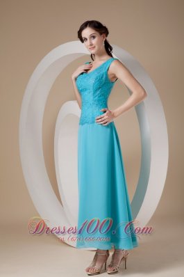 Beading Chiffon Straps Ankle-length Teal Prom Dress