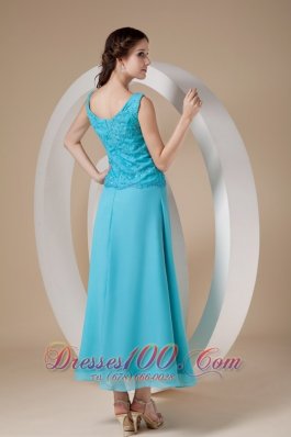 Beading Chiffon Straps Ankle-length Teal Prom Dress