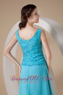 Beading Chiffon Straps Ankle-length Teal Prom Dress