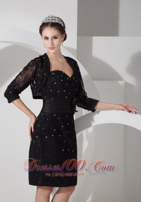 Sweetheart Beading Belt Black Prom Dress