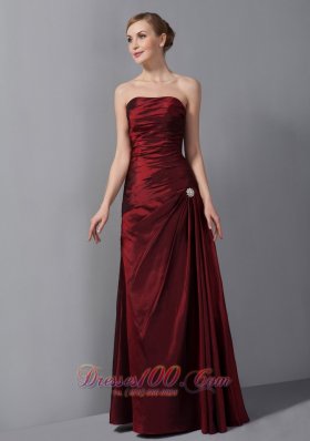 Burgundy Ruch Taffeta Mother Of The Bride Dress