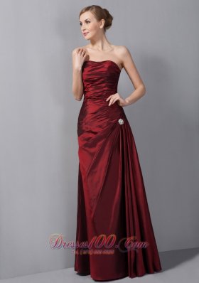 Burgundy Ruch Taffeta Mother Of The Bride Dress