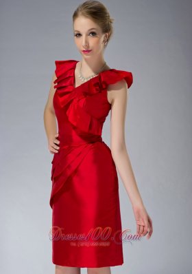 Ruffles V-neck Red Mini-length Mother Of The Dress