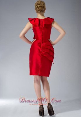 Ruffles V-neck Red Mini-length Mother Of The Dress