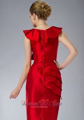 Ruffles V-neck Red Mini-length Mother Of The Dress