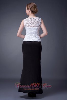 White and Black Lace V-neck Mother Of The Bride Dress