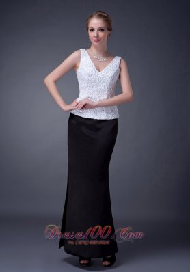 White and Black Lace V-neck Mother Of The Bride Dress