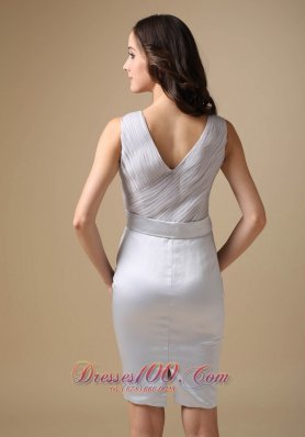 Silver V-neck Beading Knee-length Mother Of The Bride Dress