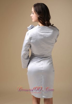 Silver V-neck Beading Knee-length Mother Of The Bride Dress