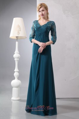 V-neck Lace Sleeves Chiffon Mother of The Groom Dresses