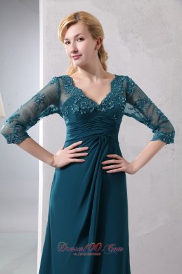 V-neck Lace Sleeves Chiffon Mother of The Groom Dresses