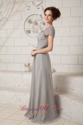 Grey Column V-neck Prom Chiffon Dress