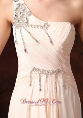 Champagne Appliques Beading One Shoulder Quinceanera Dress