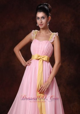 Pink Court Train Appliques Bowknot Prom Dress