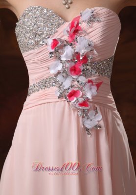 Beaded Decorate Asymmetrical Floral Trimmed Prom dress