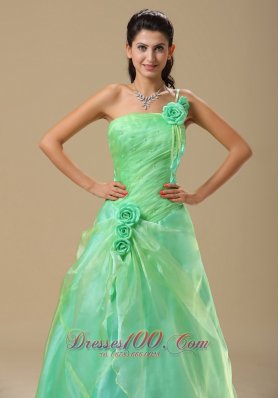 Hand Made Folwers Turquoise Organza Overlay Prom Dresses