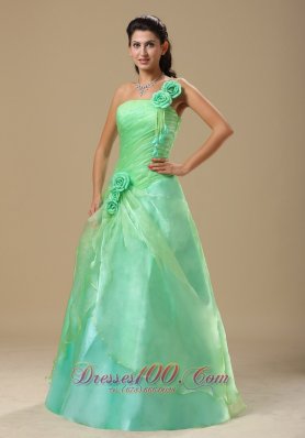 Hand Made Folwers Turquoise Organza Overlay Prom Dresses