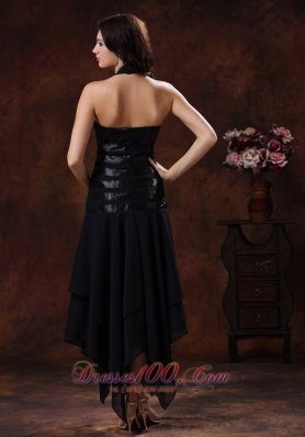 Black Halter Deep Neck Handkerchief Prom gown dress