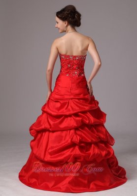 Red Beaded Decorate Pick-ups Prom Dress