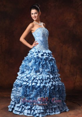 Pieces Ruffles Prom Dress Light Blue Appliques