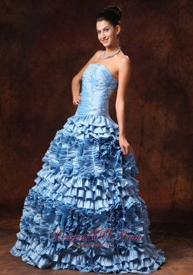 Pieces Ruffles Prom Dress Light Blue Appliques