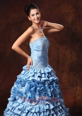 Pieces Ruffles Prom Dress Light Blue Appliques