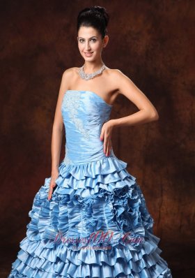 Pieces Ruffles Prom Dress Light Blue Appliques