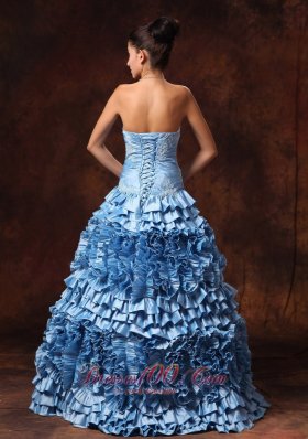 Pieces Ruffles Prom Dress Light Blue Appliques