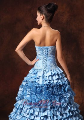 Pieces Ruffles Prom Dress Light Blue Appliques