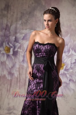 Purple and Black Mermaid Lace Belt Brush Prom Dress