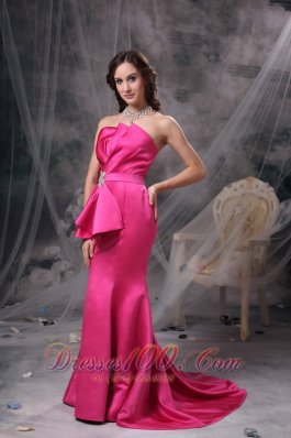 Bowknot Mermaid Brush Train Prom Evening Dress