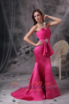 Bowknot Mermaid Brush Train Prom Evening Dress