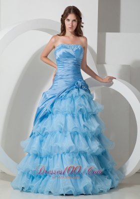 Baby Blue Organza layered Ruffles Prom Dress
