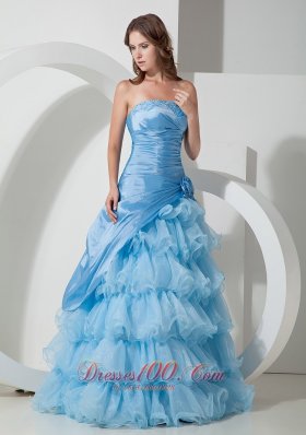 Baby Blue Organza layered Ruffles Prom Dress